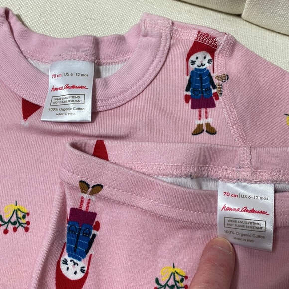 Hanna Andersson 2 Piece Set Long John Cat In Mittens & Hat Pajamas 6-12 Mths - Picture 3 of 4